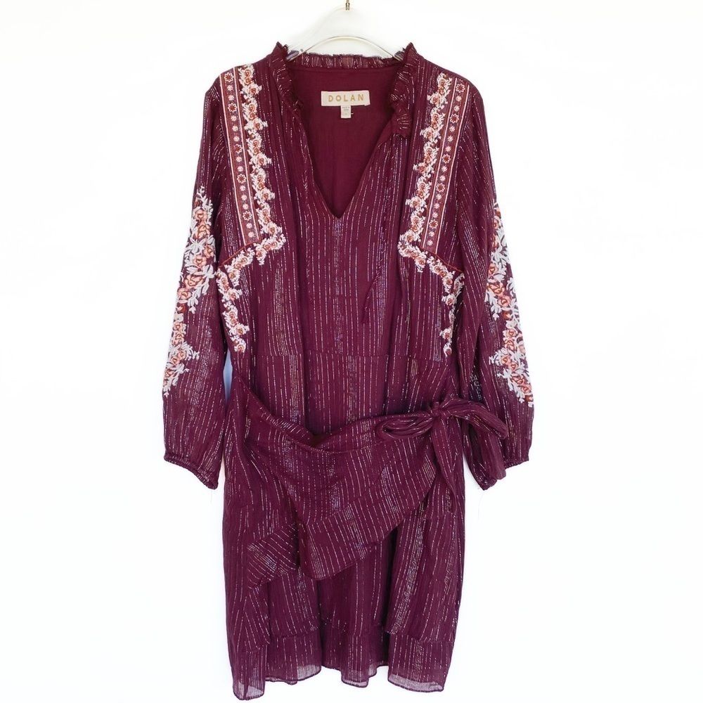 Dolan Like New Amber Embroidered Wrap Skirt Dress Plum Anthro Womens size M